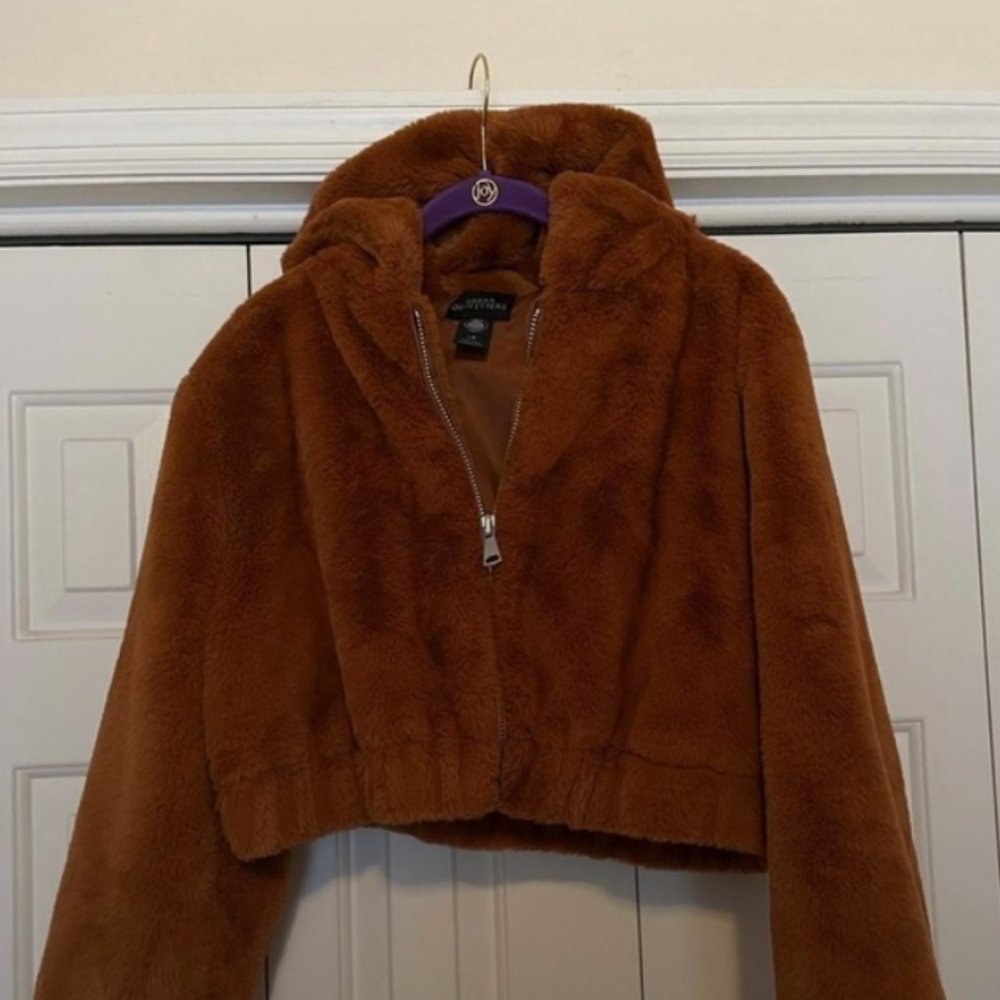 Urban Outfitters Faux Fur Hooded Cropped Jacket